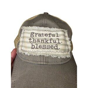 Grateful Thankful Blessed Distressed Hat Beige Mesh Back Adjustable Trucker Cap